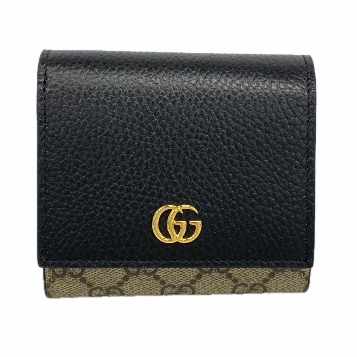 Gucci Wallet GG Marmont Supreme Leather Black Brown Gold