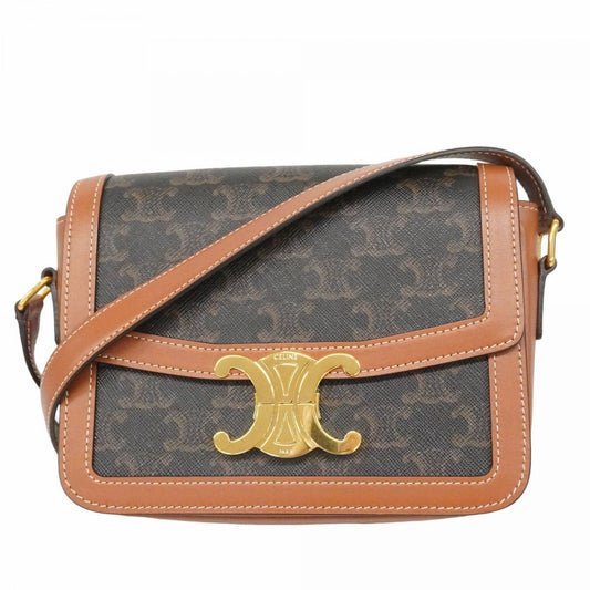 Celine Shoulder Bag Triomphe Black Brown Gold