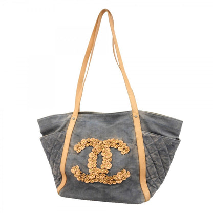 Chanel Tote Cruise Line Denim Blue Beige Silver