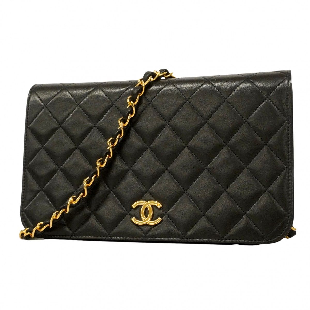 Chanel Shoulder Bag Quilted Lambskin Black Gold