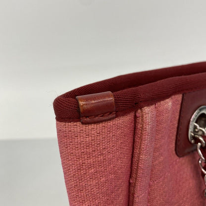 Chanel Chain Tote Deauville Canvas Red Silver — view 7