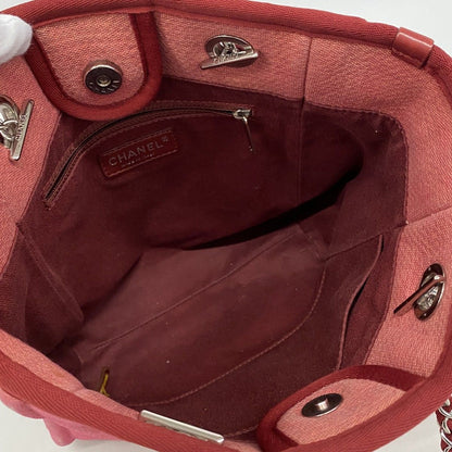 Chanel Chain Tote Deauville Canvas Red Silver — view 4