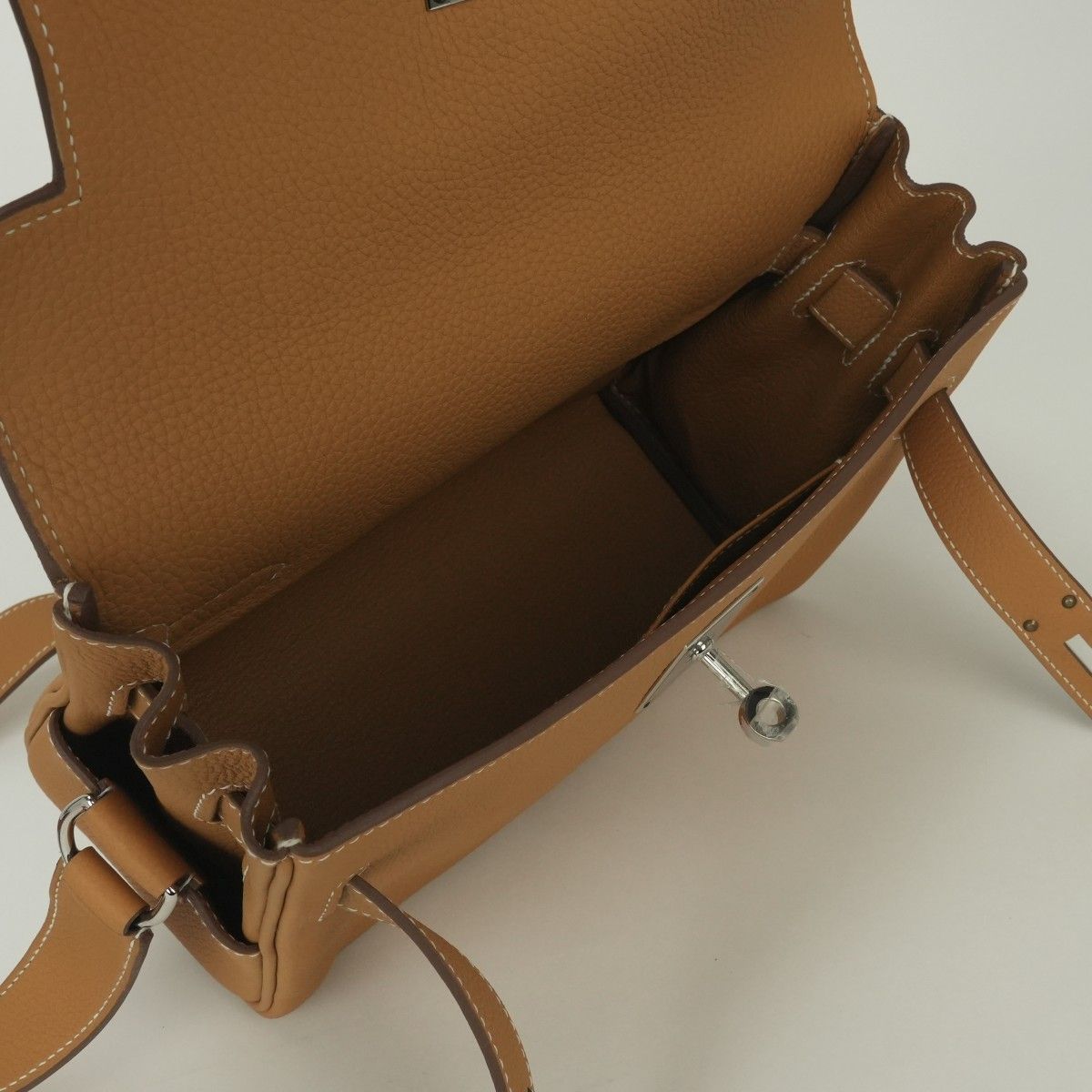 Hermes Kelly Messenger PM Shoulder Bag Togo Naturalsable Beige Silver — view 9