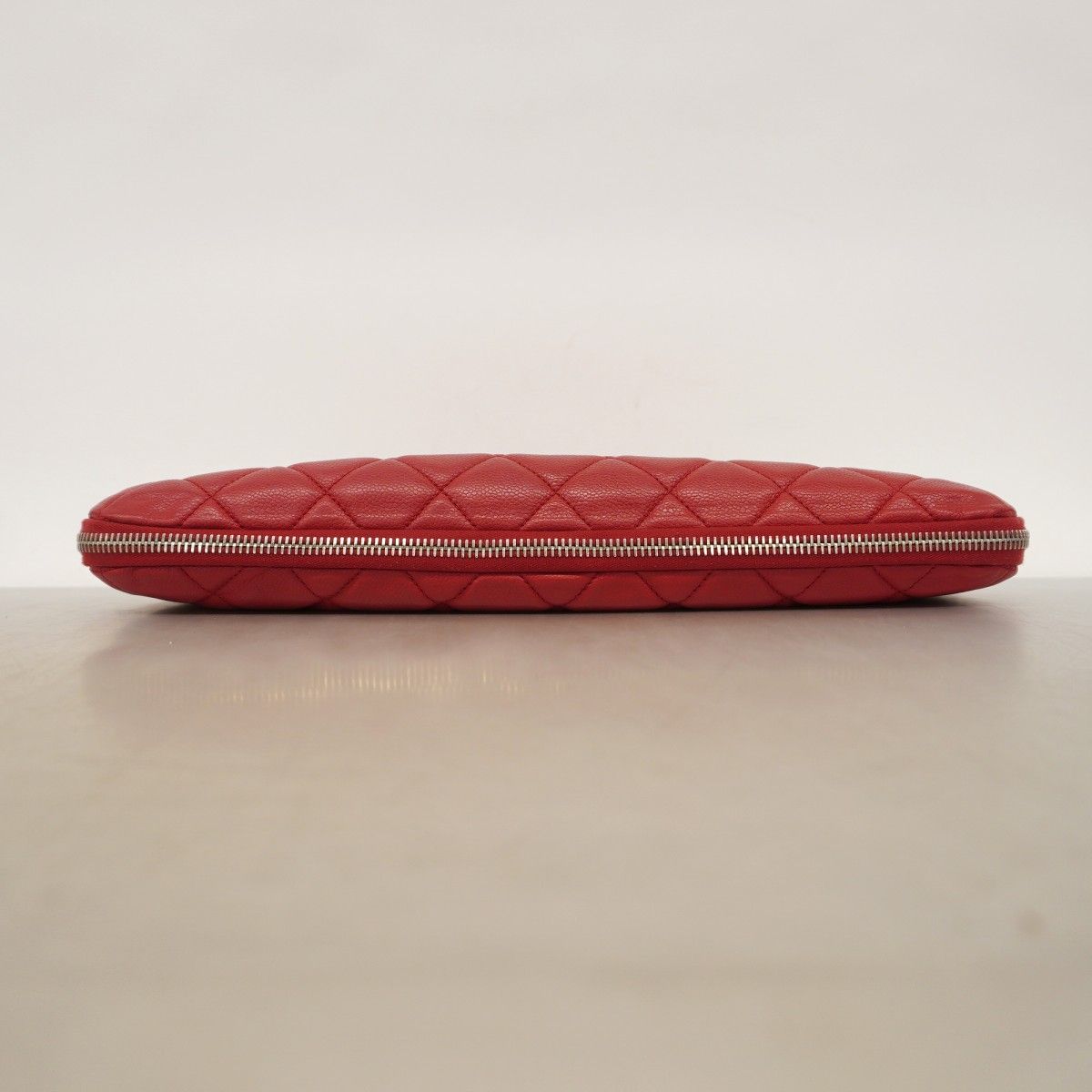 Chanel Chain Tote Quilted Caviar Leather Red Silver — view 3