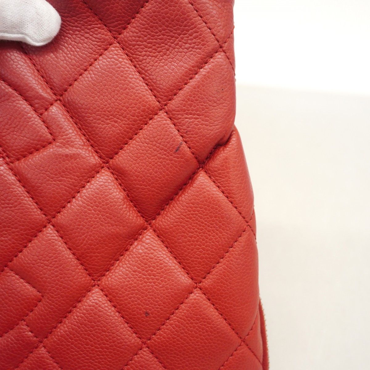 Chanel Chain Tote Quilted Caviar Leather Red Silver — view 8