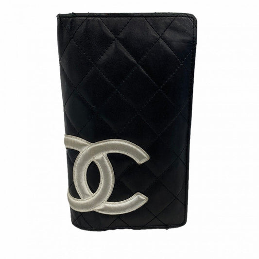Chanel Wallet Cambon Lambskin Black White Silver