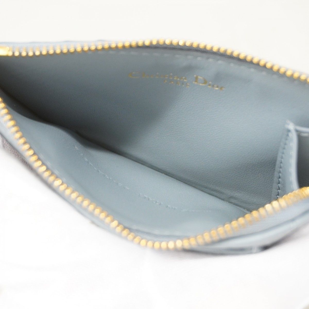 Dior Coin Case Cannage Leather Blue Gold — view 3