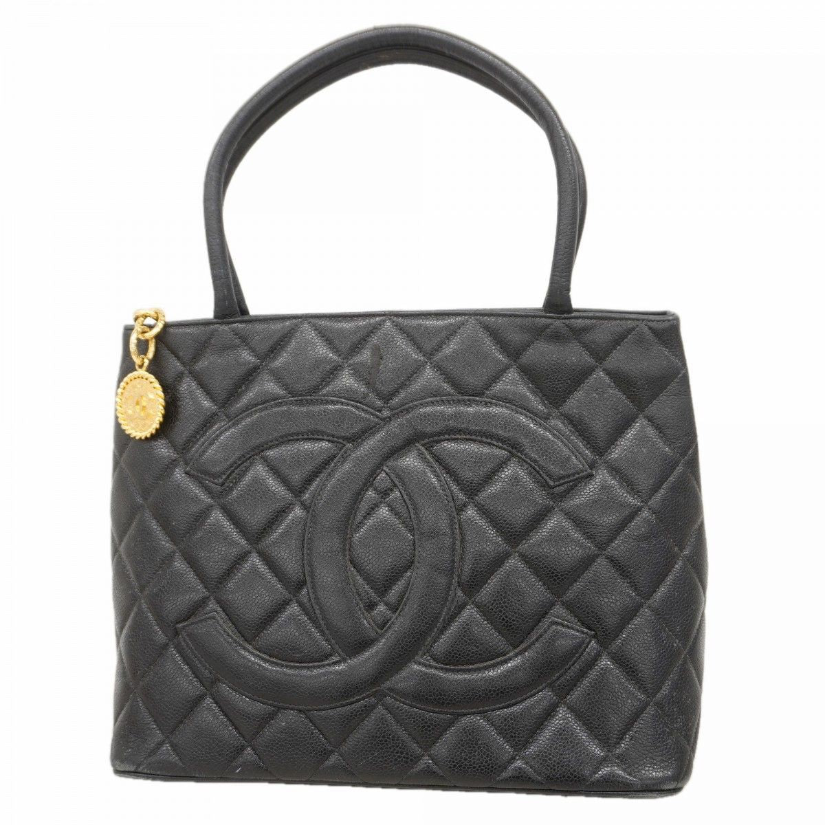 Chanel Tote Medallion Caviar Leather Black Gold