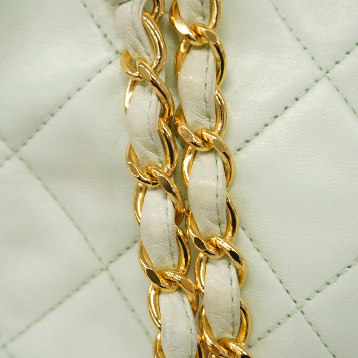 Chanel Shoulder Bag Quilted Lambskin Pale Green Gold — view 9