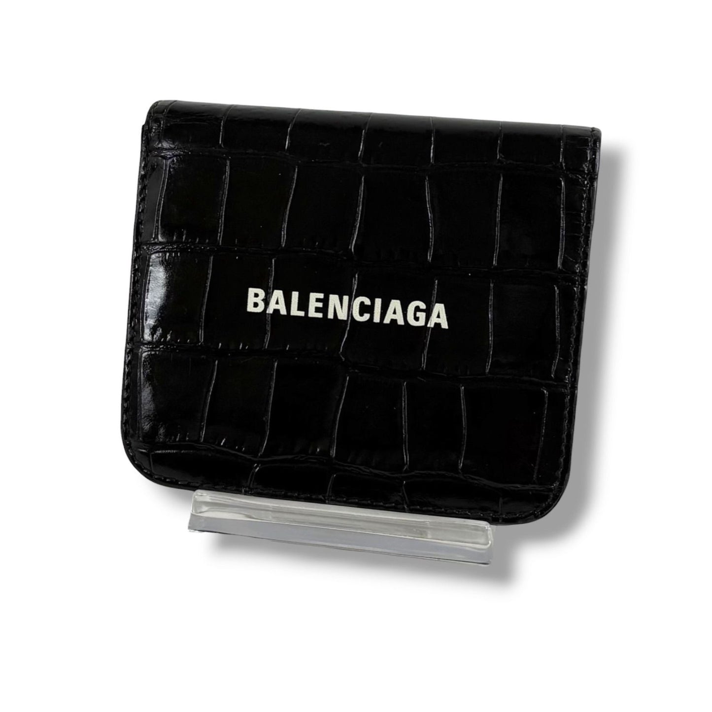 Balenciaga Logo Print Croco Wallet