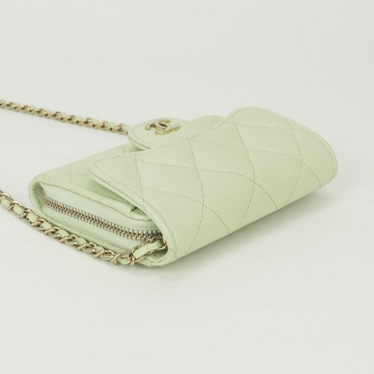 Chanel Quilted Wallet Bifold Mini Caviar Leather Mint Green Mintgreen Gold — view 5