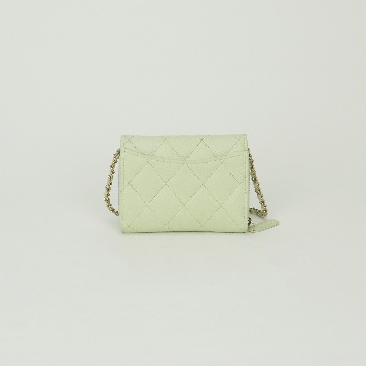 Chanel Quilted Wallet Bifold Mini Caviar Leather Mint Green Mintgreen Gold — view 3