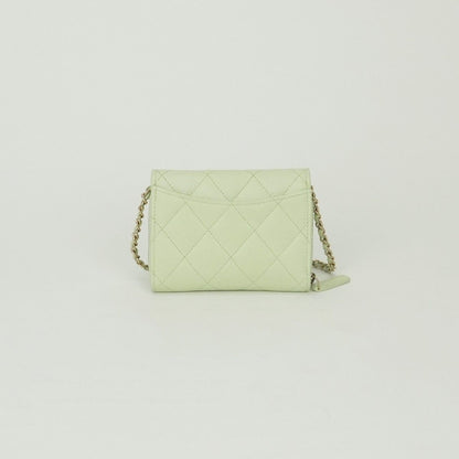 Chanel Quilted Wallet Bifold Mini Caviar Leather Mint Green Mintgreen Gold — view 3