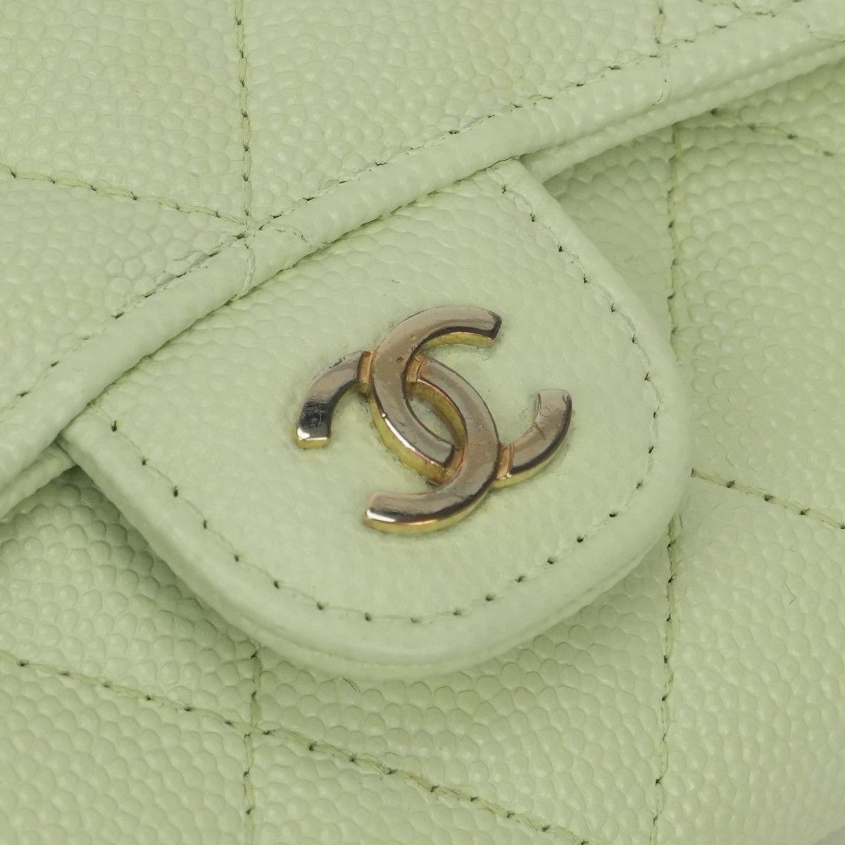 Chanel Quilted Wallet Bifold Mini Caviar Leather Mint Green Mintgreen Gold — view 7
