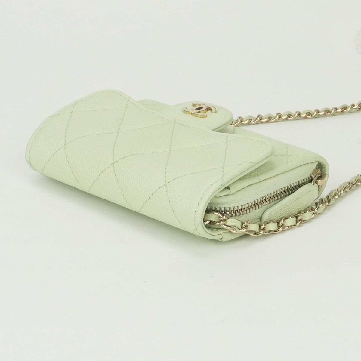 Chanel Quilted Wallet Bifold Mini Caviar Leather Mint Green Mintgreen Gold — view 4