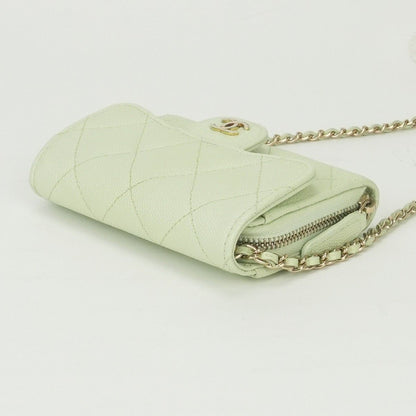 Chanel Quilted Wallet Bifold Mini Caviar Leather Mint Green Mintgreen Gold — view 4