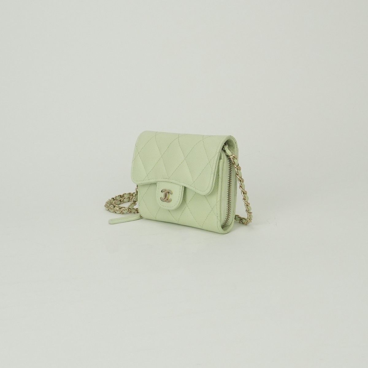 Chanel Quilted Wallet Bifold Mini Caviar Leather Mint Green Mintgreen Gold — view 2