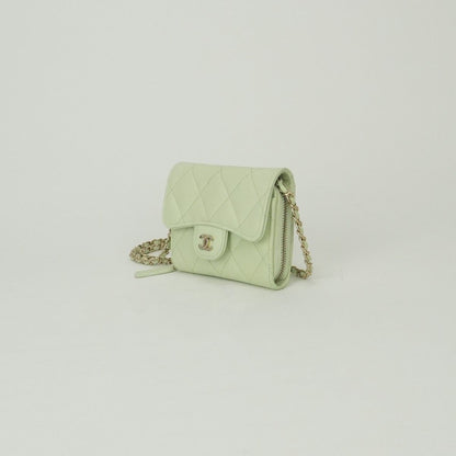 Chanel Quilted Wallet Bifold Mini Caviar Leather Mint Green Mintgreen Gold — view 2