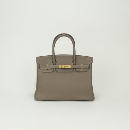 Hermes Birkin 30 Tote Swift Etoupe Gray Gold Handbag Veau