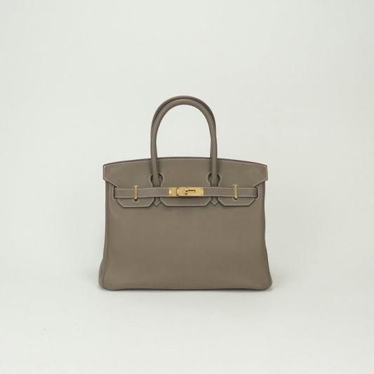 Hermes Birkin 30 Tote Swift Etoupe Gray Gold Handbag Veau