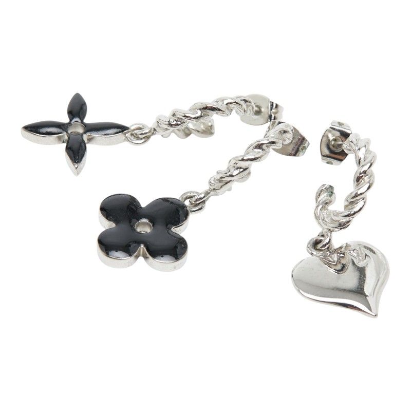 Louis Vuitton Boucle Dreille Sweet Monogram Earrings 3 Piece Set Silver Black