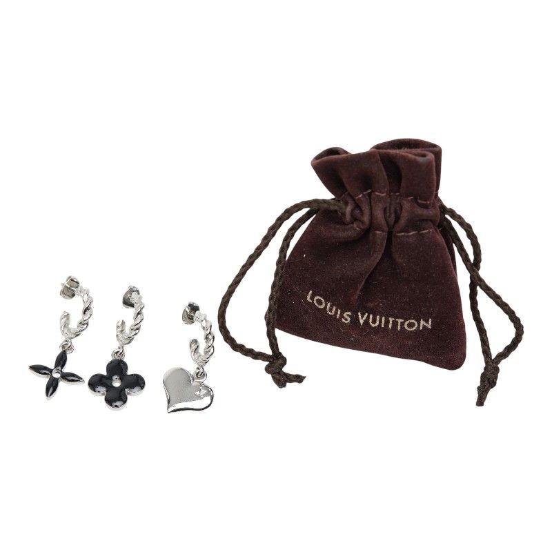 Louis Vuitton Boucle Dreille Sweet Monogram Earrings 3 Piece Set Silver Black — view 5