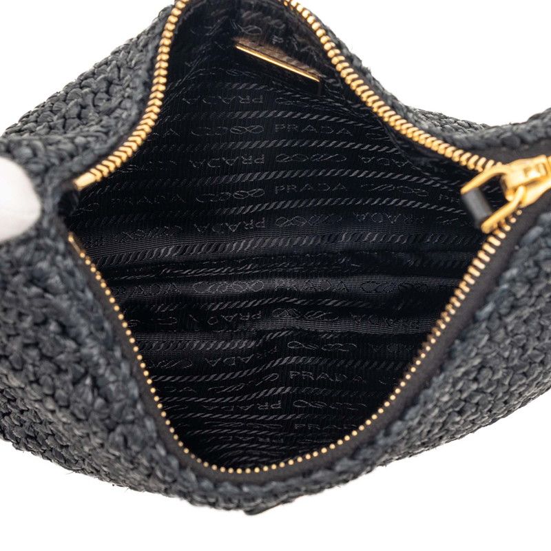 Prada Reedition Chain Shoulder Bag Black Raffia — view 4