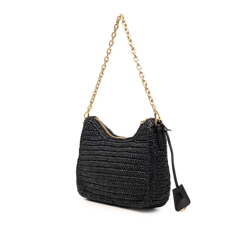 Prada Reedition Chain Shoulder Bag Black Raffia — view 2