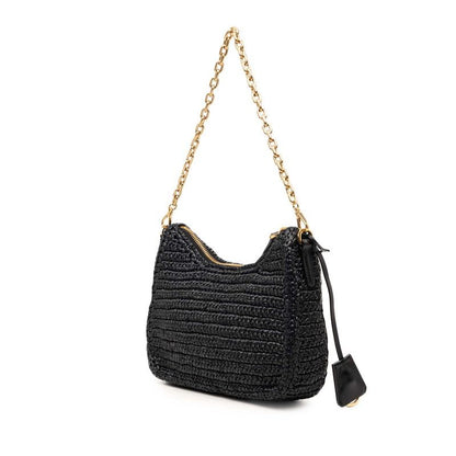 Prada Reedition Chain Shoulder Bag Black Raffia — view 2