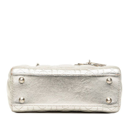 Dior Cannage Lady Dior 2-Way Shoulder Bag Silver Lambskin — view 3