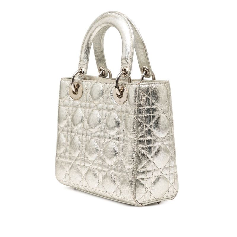 Dior Cannage Lady Dior 2-Way Shoulder Bag Silver Lambskin — view 2