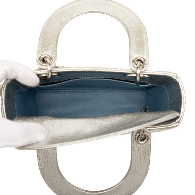Dior Cannage Lady Dior 2-Way Shoulder Bag Silver Lambskin — view 4