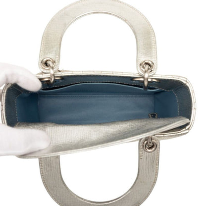 Dior Cannage Lady Dior 2-Way Shoulder Bag Silver Lambskin — view 4