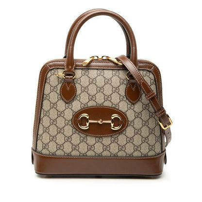 Gucci GG Supreme Horsebit 2-Way Shoulder Bag Beige Brown Leather