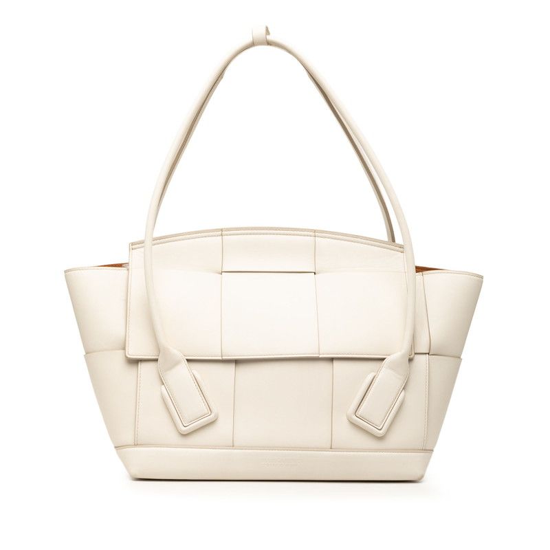 Bottega Veneta Maxi Intrecciato the Arco Tote Shoulder Bag White Leather