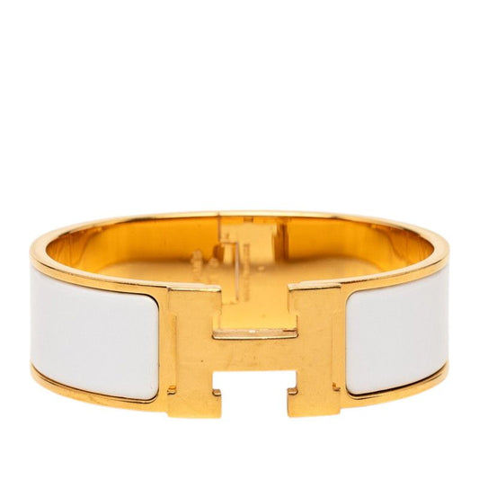Hermes Clic Clac GM Bracelet Bangle Gold White Plated