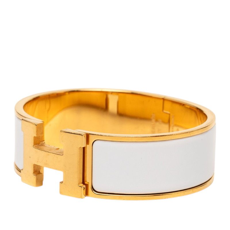 Hermes Clic Clac GM Bracelet Bangle Gold White Plated — view 2