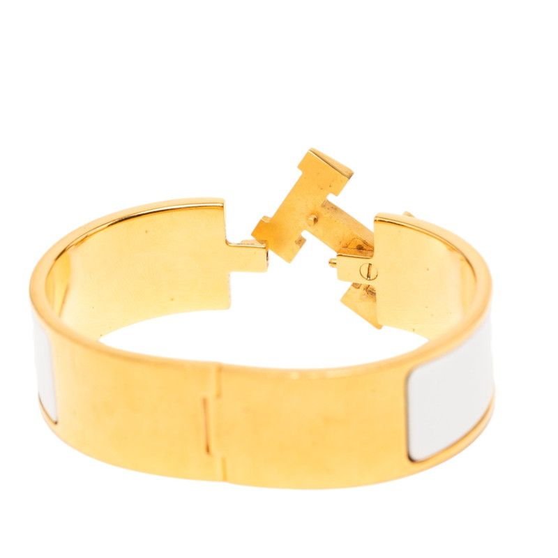Hermes Clic Clac GM Bracelet Bangle Gold White Plated — view 4