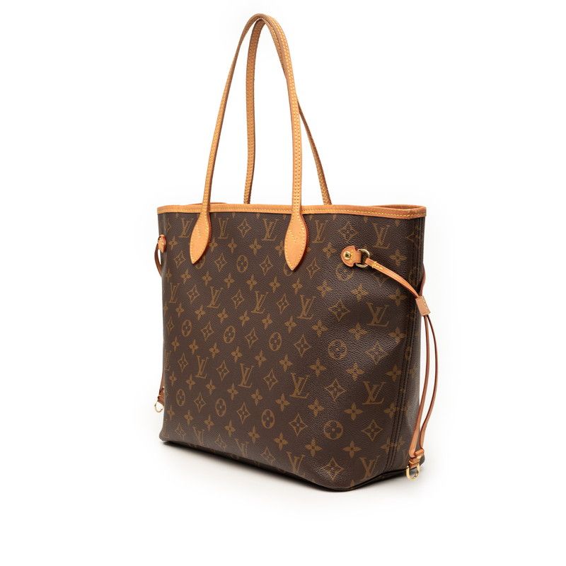 Louis Vuitton Monogram Neverfull MM Shoulder Bag Tote Brown Leather — view 2
