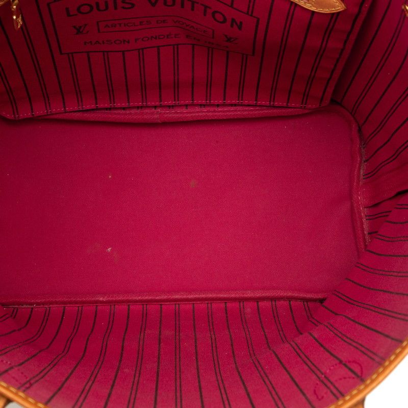 Louis Vuitton Monogram Neverfull MM Tote Shoulder Bag Fuchsia Wine Red Leather — view 4