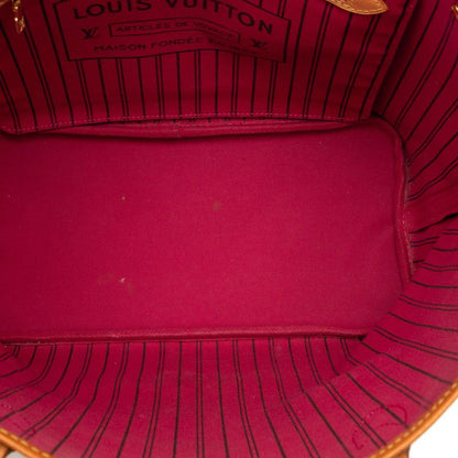 Louis Vuitton Monogram Neverfull MM Tote Shoulder Bag Fuchsia Wine Red Leather — view 4