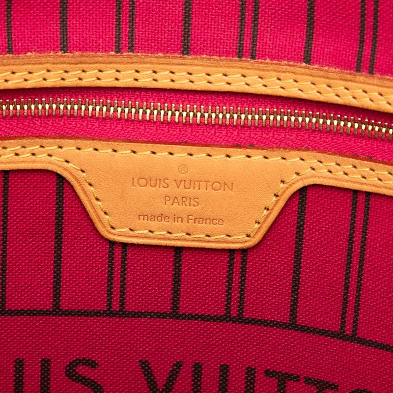 Louis Vuitton Monogram Neverfull MM Tote Shoulder Bag Fuchsia Wine Red Leather — view 5