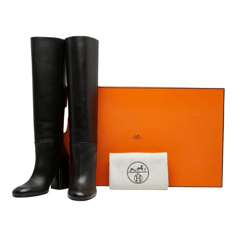Hermes Ligier 90 Long Boots Heels 36.5 Black Calf — view 9