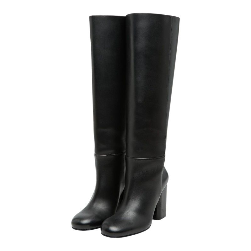 Hermes Ligier 90 Long Boots Heels 36.5 Black Calf