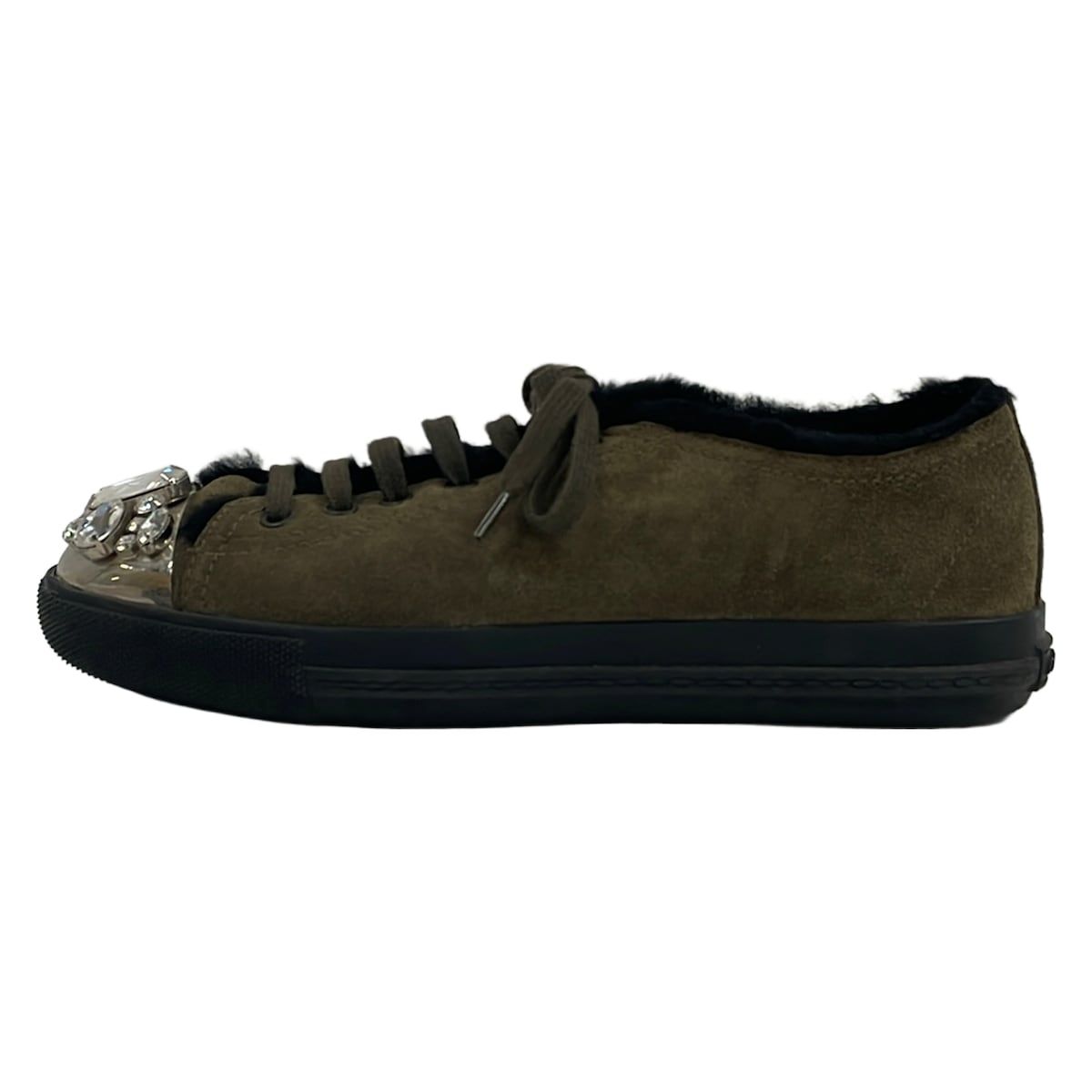 Miu Miu Sneakers 37.5 Khaki Black Visual Shearling