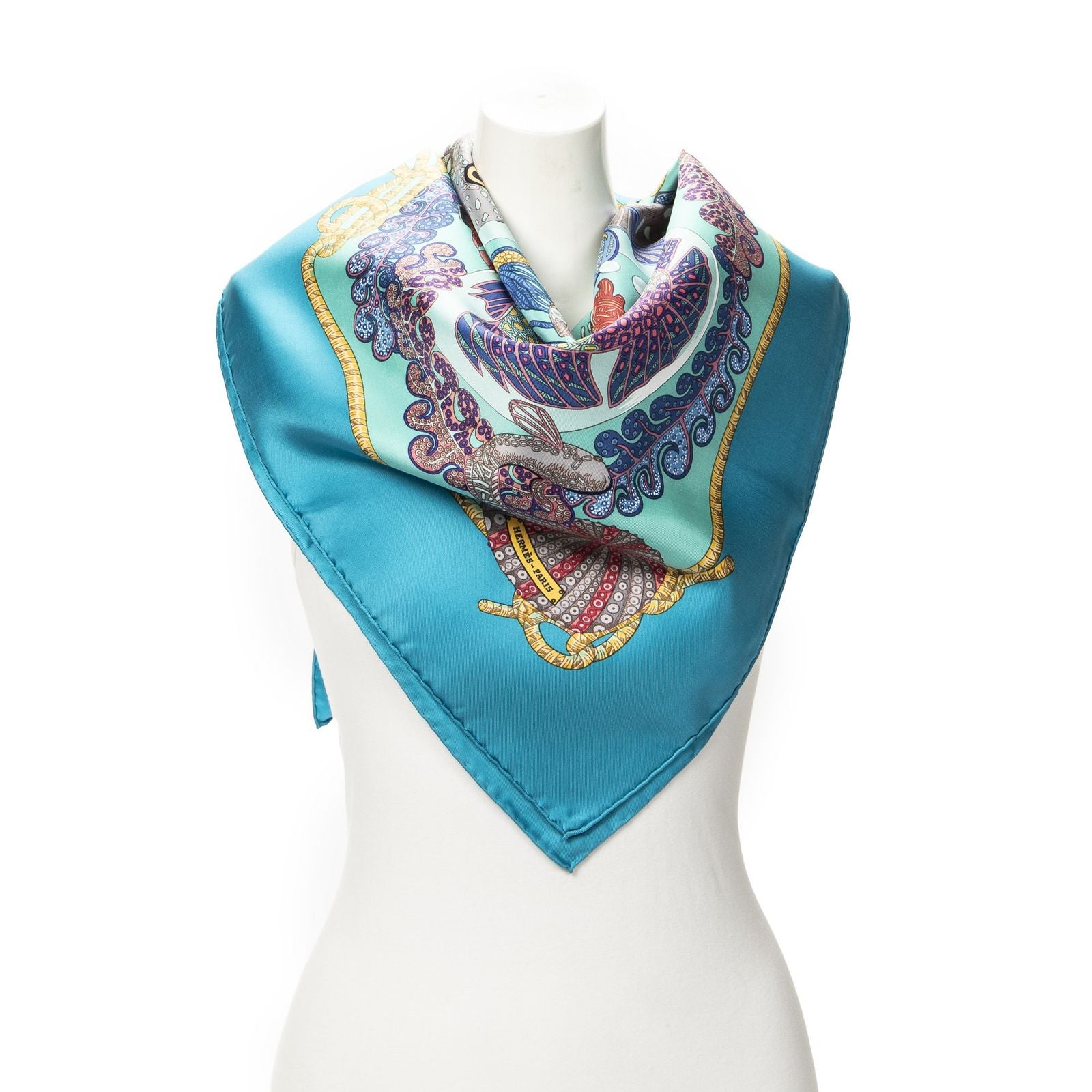 Hermes Scarf Teal Gold Pink Silk