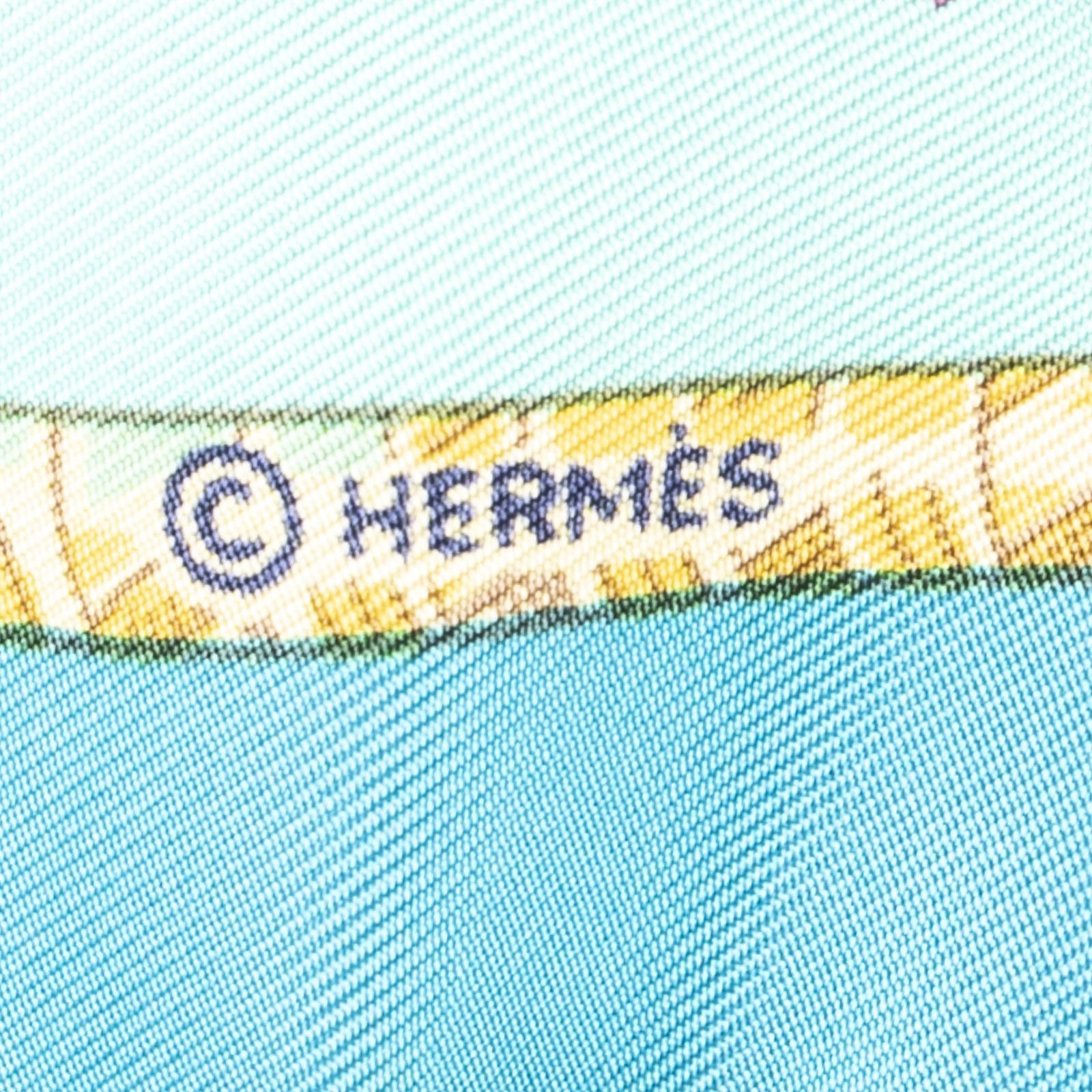 Hermes Scarf Teal Gold Pink Silk — view 4
