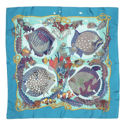 Hermes Scarf Teal Gold Pink Silk — view 2