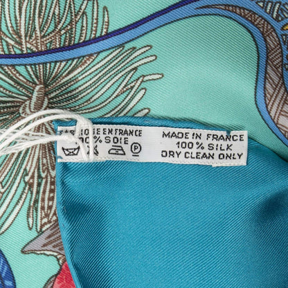 Hermes Scarf Teal Gold Pink Silk — view 5