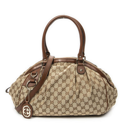 Gucci Ski Boston Beige Brown GG Canvas Messenger